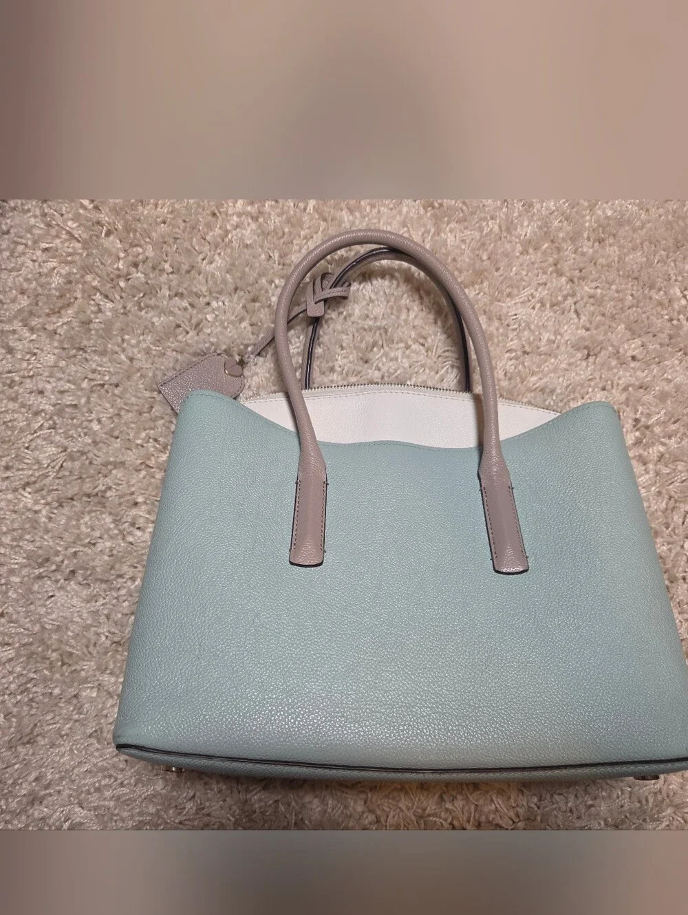 Kate Spade Pebbled Leather Satchel in Light Teal and White